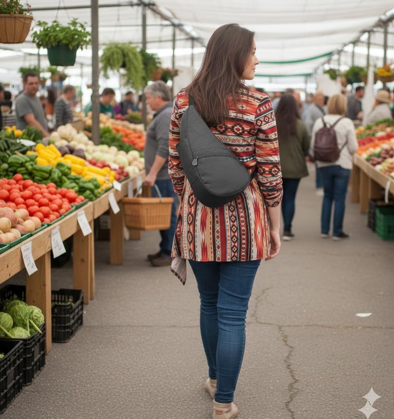 AmeriBag 15" Nylon Healthy Back Bag Ergonomic Crossbody Sling for Everyday Use, Travel & Walking Comfort (Stormy Grey) - Image 2